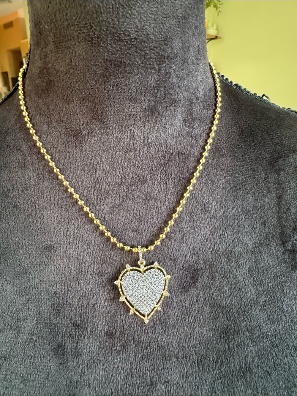 Gold Heart Pendant Necklace with Pavé Crystals